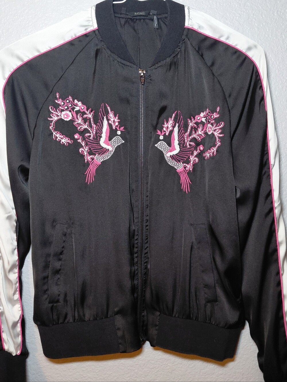 Buffalo David Bitton Satin Lightweight Bomber Jacket Black Pink  Size Medium
